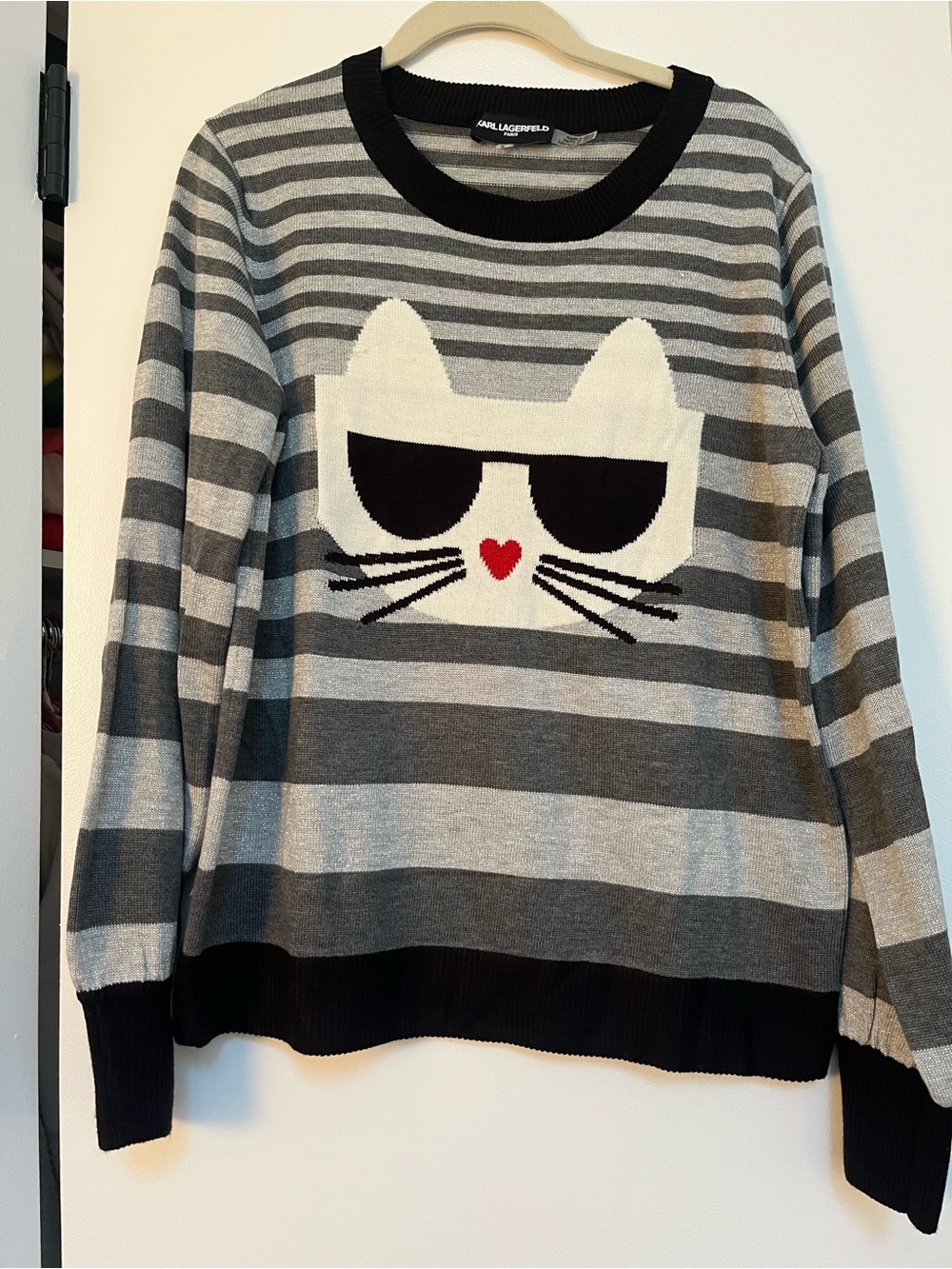 Karl Lagerfeld Cat Stripe Sweater, Medium